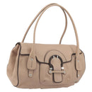 Salvatore Ferragamo Gancini Hand Bag Leather Beige Silver Auth 197508A-1