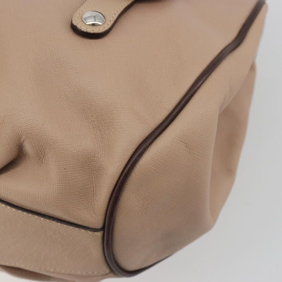 Salvatore Ferragamo Gancini Hand Bag Leather Beige Silver Auth 197508A