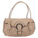 Salvatore Ferragamo Gancini Hand Bag Leather Beige Silver Auth 197508A-2