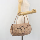 Salvatore Ferragamo Gancini Hand Bag Leather Beige Silver Auth 197508A-24