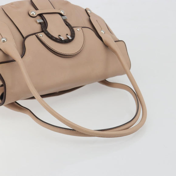 Salvatore Ferragamo Gancini Hand Bag Leather Beige Silver Auth 197508A