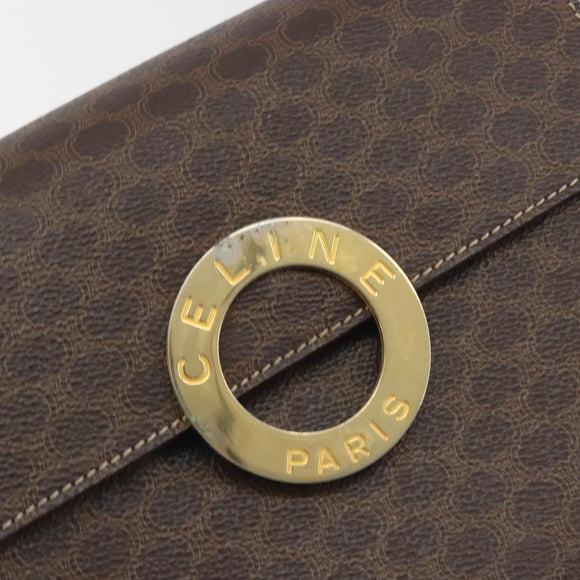 CELINE Macadam Canvas Circle Shoulder Bag PVC Leather Brown Gold Auth 197510A
