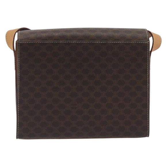 CELINE Macadam Canvas Circle Shoulder Bag PVC Leather Brown Gold Auth 197510A