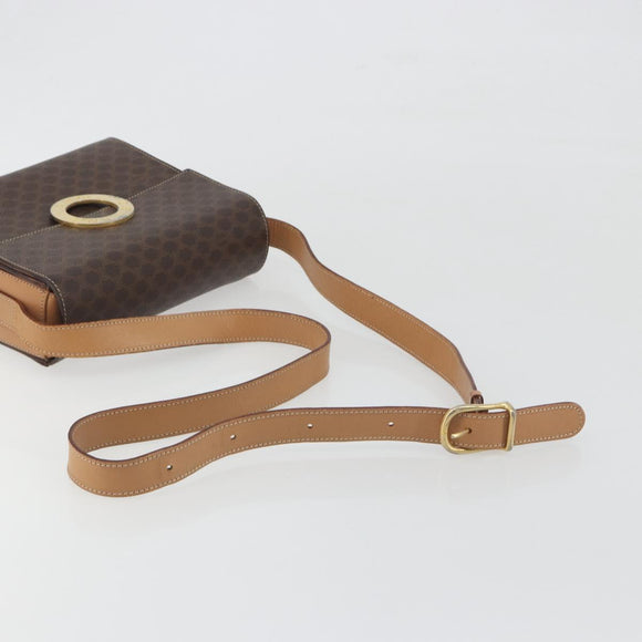 CELINE Macadam Canvas Circle Shoulder Bag PVC Leather Brown Gold Auth 197510A