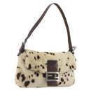 FENDI Mamma Baguette Shoulder Bag fur Ivory Silver Auth 197511SAM-1