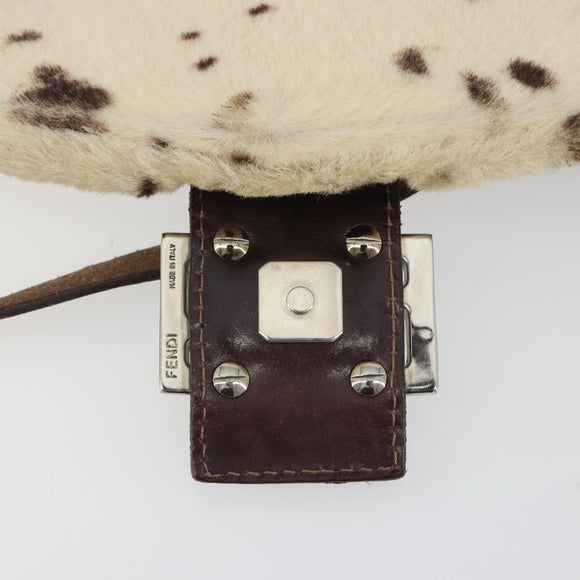 FENDI Mamma Baguette Shoulder Bag fur Ivory Silver Auth 197511SAM