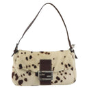 FENDI Mamma Baguette Shoulder Bag fur Ivory Silver Auth 197511SAM-13