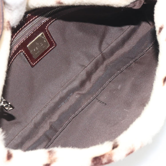 FENDI Mamma Baguette Shoulder Bag fur Ivory Silver Auth 197511SAM