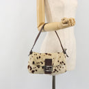 FENDI Mamma Baguette Shoulder Bag fur Ivory Silver Auth 197511SAM-27