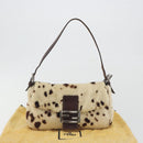FENDI Mamma Baguette Shoulder Bag fur Ivory Silver Auth 197511SAM-12
