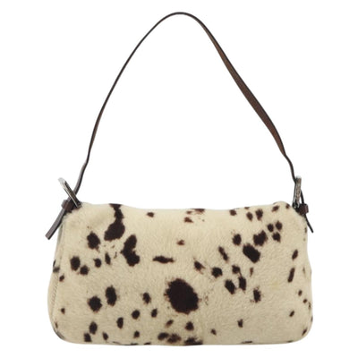 FENDI Mamma Baguette Shoulder Bag fur Ivory Silver Auth 197511SAM - 0
