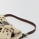 FENDI Mamma Baguette Shoulder Bag fur Ivory Silver Auth 197511SAM-14