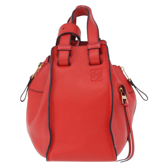 LOEWE Hammock Hand Bag Leather 2way Red Gold Auth 197512A