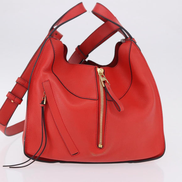 LOEWE Hammock Hand Bag Leather 2way Red Gold Auth 197512A