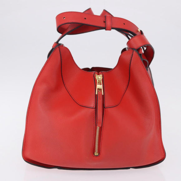 LOEWE Hammock Hand Bag Leather 2way Red Gold Auth 197512A