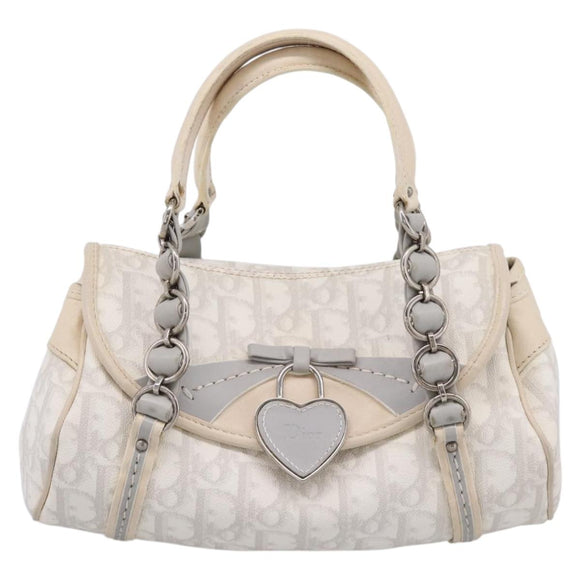 Christian Dior Trotter Canvas Romantic Hand Bag PVC White Silver Auth 197513V