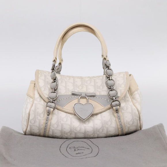 Christian Dior Trotter Canvas Romantic Hand Bag PVC White Silver Auth 197513V