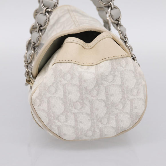 Christian Dior Trotter Canvas Romantic Hand Bag PVC White Silver Auth 197513V