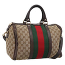 GUCCI GG Canvas Web Sherry Line Boston Bag 2way Beige Gold 247205 Auth 197515-1
