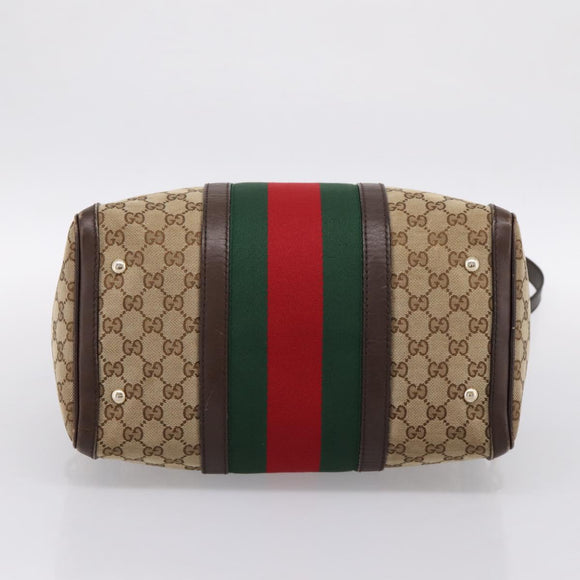 GUCCI GG Canvas Web Sherry Line Boston Bag 2way Beige Gold 247205 Auth 197515