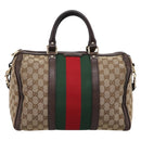 GUCCI GG Canvas Web Sherry Line Boston Bag 2way Beige Gold 247205 Auth 197515-13