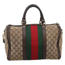 GUCCI GG Canvas Web Sherry Line Boston Bag 2way Beige Gold 247205 Auth 197515-2