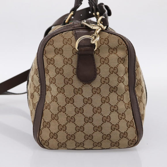 GUCCI GG Canvas Web Sherry Line Boston Bag 2way Beige Gold 247205 Auth 197515