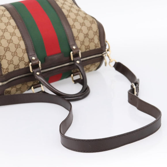 GUCCI GG Canvas Web Sherry Line Boston Bag 2way Beige Gold 247205 Auth 197515