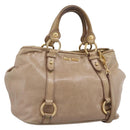 Miu Miu Hand Bag Vitello Lux Leather 2way Beige Gold Auth 197516A-1