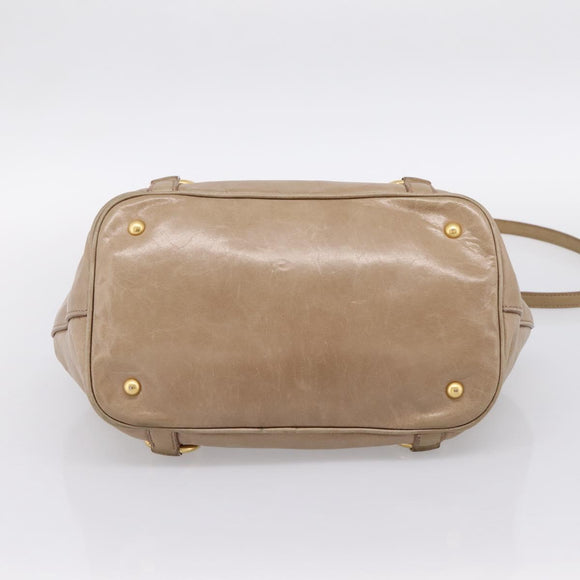 Miu Miu Hand Bag Vitello Lux Leather 2way Beige Gold Auth 197516A