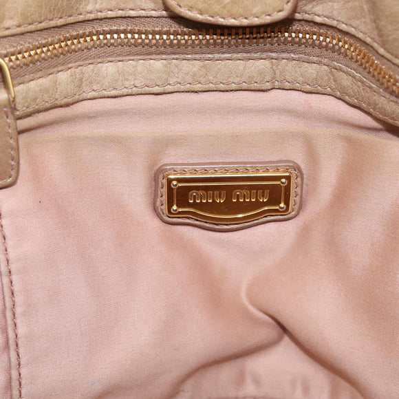 Miu Miu Hand Bag Vitello Lux Leather 2way Beige Gold Auth 197516A