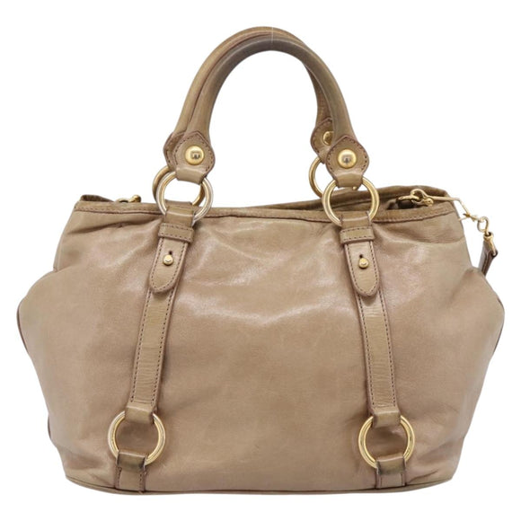 Miu Miu Hand Bag Vitello Lux Leather 2way Beige Gold Auth 197516A