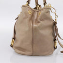 Miu Miu Hand Bag Vitello Lux Leather 2way Beige Gold Auth 197516A-3