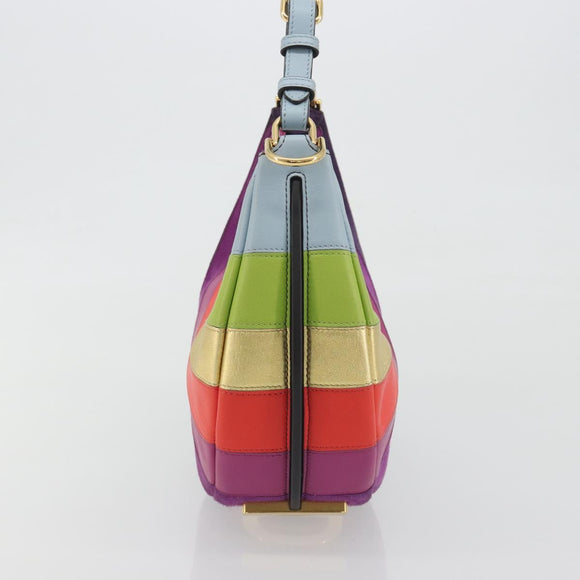 FENDI Graffiti Shoulder Bag Leather Multicolor Gold Auth 197520M