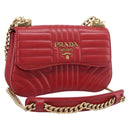 PRADA Diagram Chain Shoulder Bag Leather Red Gold Auth 197523V-1