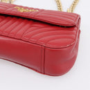PRADA Diagram Chain Shoulder Bag Leather Red Gold Auth 197523V-10