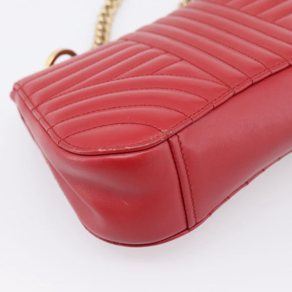 PRADA Diagram Chain Shoulder Bag Leather Red Gold Auth 197523V