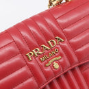 PRADA Diagram Chain Shoulder Bag Leather Red Gold Auth 197523V-14