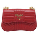 PRADA Diagram Chain Shoulder Bag Leather Red Gold Auth 197523V-2