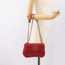 PRADA Diagram Chain Shoulder Bag Leather Red Gold Auth 197523V-24