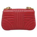 PRADA Diagram Chain Shoulder Bag Leather Red Gold Auth 197523V-3