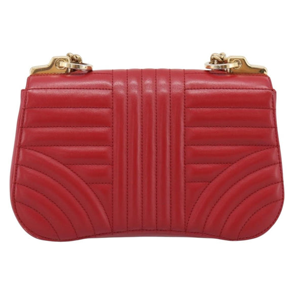 PRADA Diagram Chain Shoulder Bag Leather Red Gold Auth 197523V