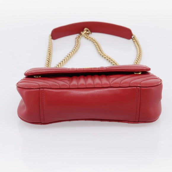 PRADA Diagram Chain Shoulder Bag Leather Red Gold Auth 197523V