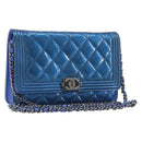 CHANEL Matelasse Boy Chanel Chain Shoulder Wallet Patent Leather CC Auth 197570A-1