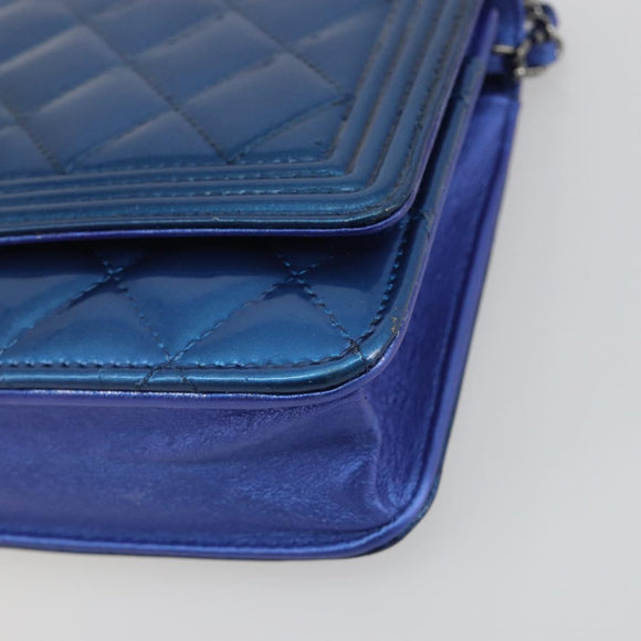 CHANEL Matelasse Boy Chanel Chain Shoulder Wallet Patent Leather CC Auth 197570A