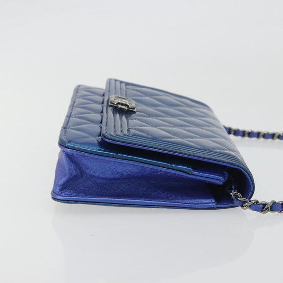 CHANEL Matelasse Boy Chanel Chain Shoulder Wallet Patent Leather CC Auth 197570A
