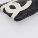 CHANEL Cambon Line Matelasse Pouch Leather Black Silver CC Auth 197572A-10
