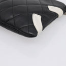 CHANEL Cambon Line Matelasse Pouch Leather Black Silver CC Auth 197572A-11