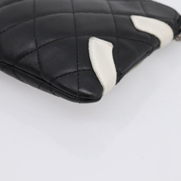 CHANEL Cambon Line Matelasse Pouch Leather Black Silver CC Auth 197572A