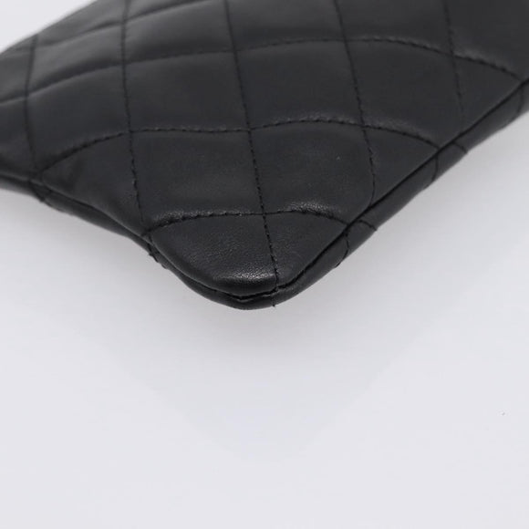 CHANEL Cambon Line Matelasse Pouch Leather Black Silver CC Auth 197572A